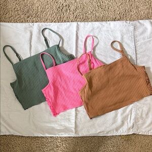 Aerie set of three Beach Daze Ribbed Lace Cropped with Gold Rings Bra Tops